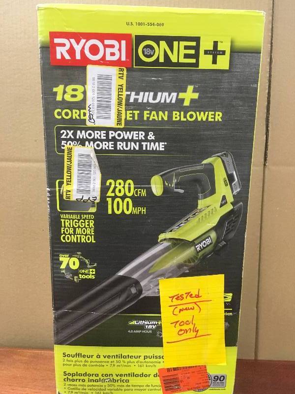 Ryobi 18v jet fan blower tested (tool only )
