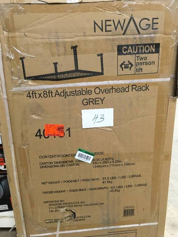 Newage 4ft x 8ft adjustable over head Rack Grey in good condition