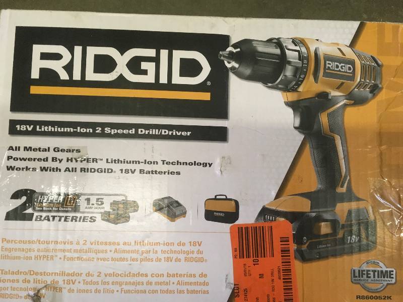 Ridgid 18-Volt Lithium-Ion Cordless 12 in. Compact DrillDriver Kit with (2) 1.5Ah Batteries Charger and Bag in like new condition