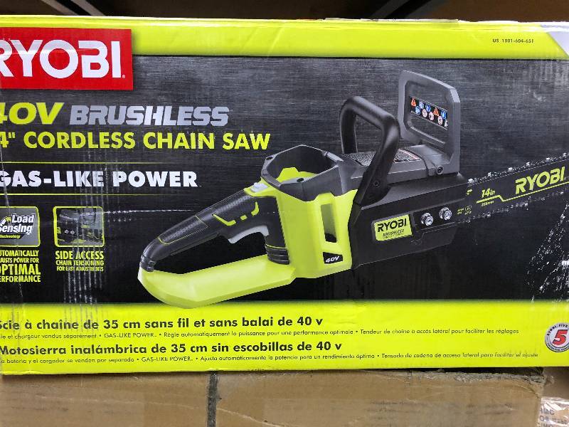 Ryobi 14 in. 40-Volt Brushless Lithium-Ion Cordless Chainsaw Battery and Charger Not Included in like new condition