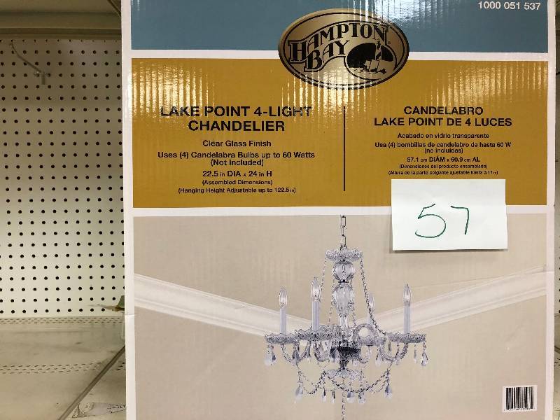 Hampton Bay Lake Point 4-Light Chrome and Clear Crystal Chandelier new