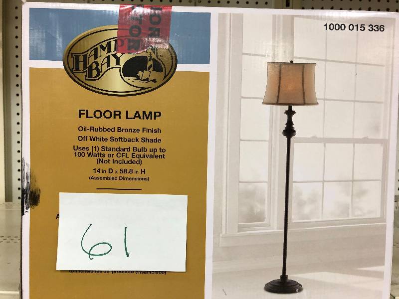 Hampton Bay Candler 58.75 in. Oil Rubbed Bronze Floor Lamp with Bell Shaped White Shade not used