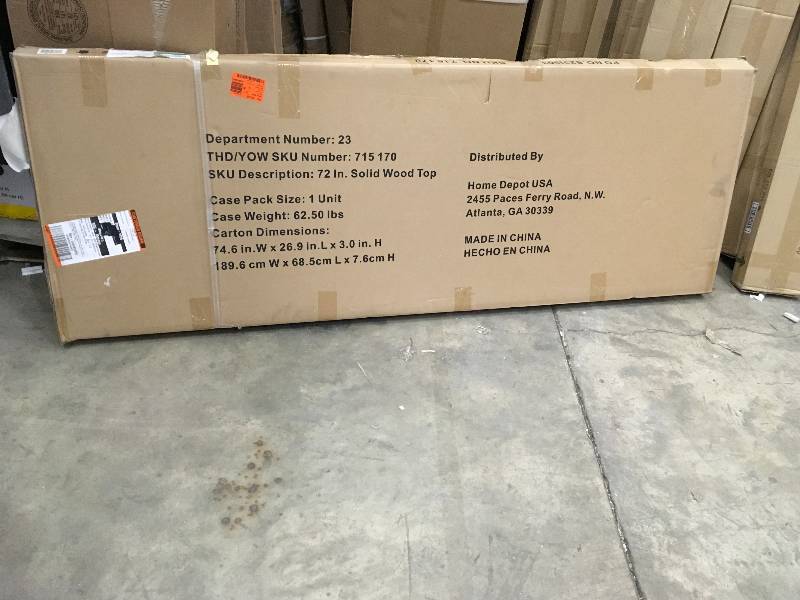 lot 6 image: Husky 72 in. Solid Wood Top for 6 ft. Solid Wood Top Workbench open box never used