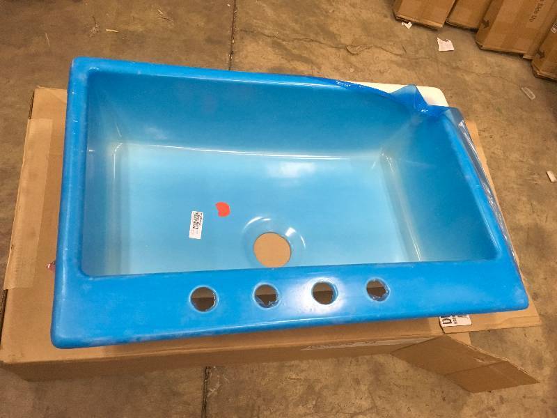 lot 7 image: Lions Industry Essence Drop-In Acrylic 33x22x9 in. 4-Hole Single Bowl Kitchen Sink in Biscuit not used