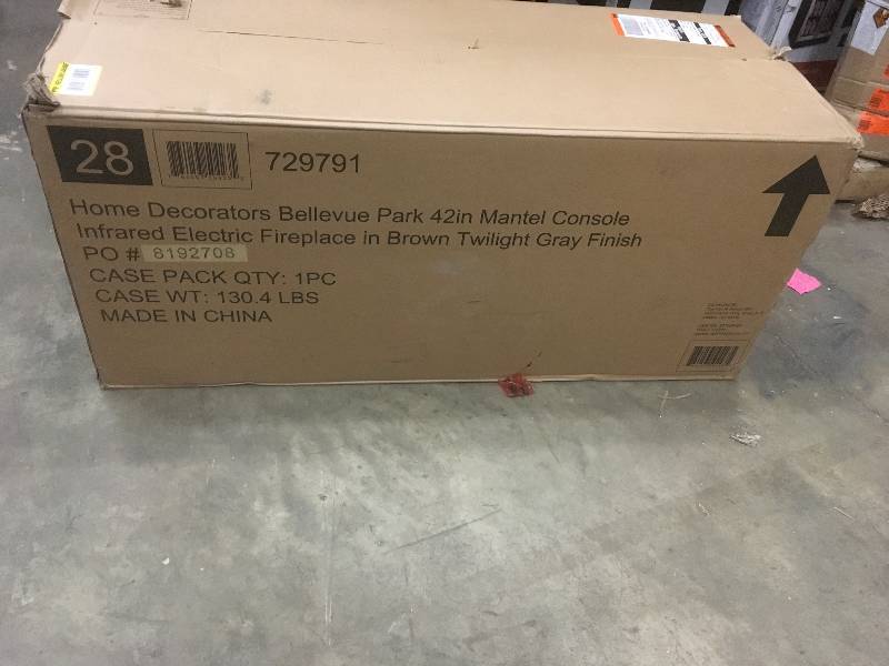 lot 9 image: Home Decorators Bellevue Park 42 in. Mantel Console Infrared Electric Fireplace in Brown Twilight Grey Finish not used