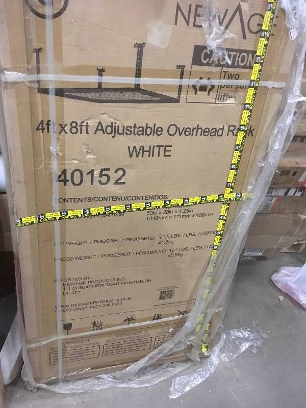 lot 50 image: New Age 4 ft x 8 ft Adjustable Overheaad Rack - Grey - Open Box Never Used