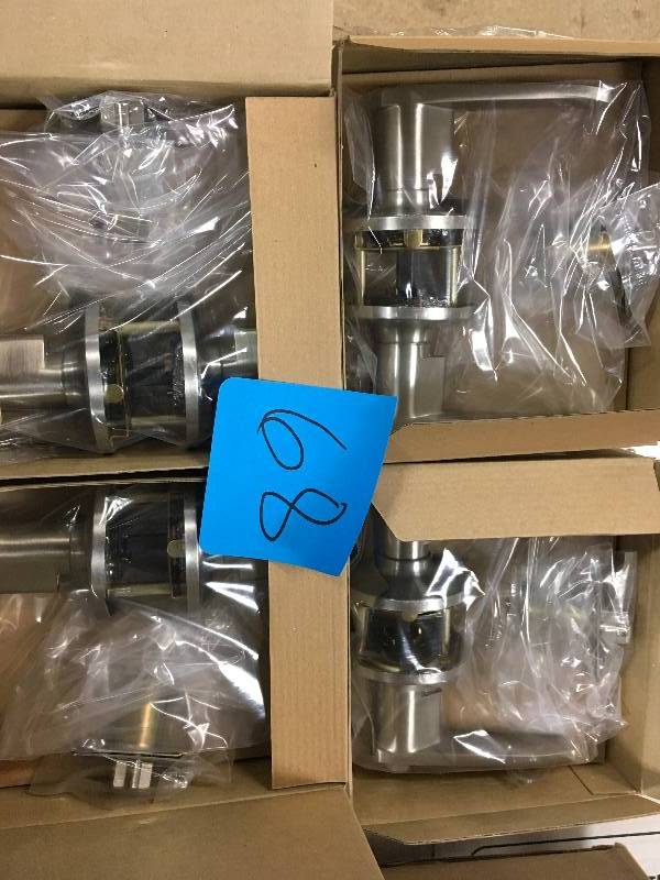 lot 68 image: Lot of 4 Daley Satin Stainless Keyed Entry Door Lever new