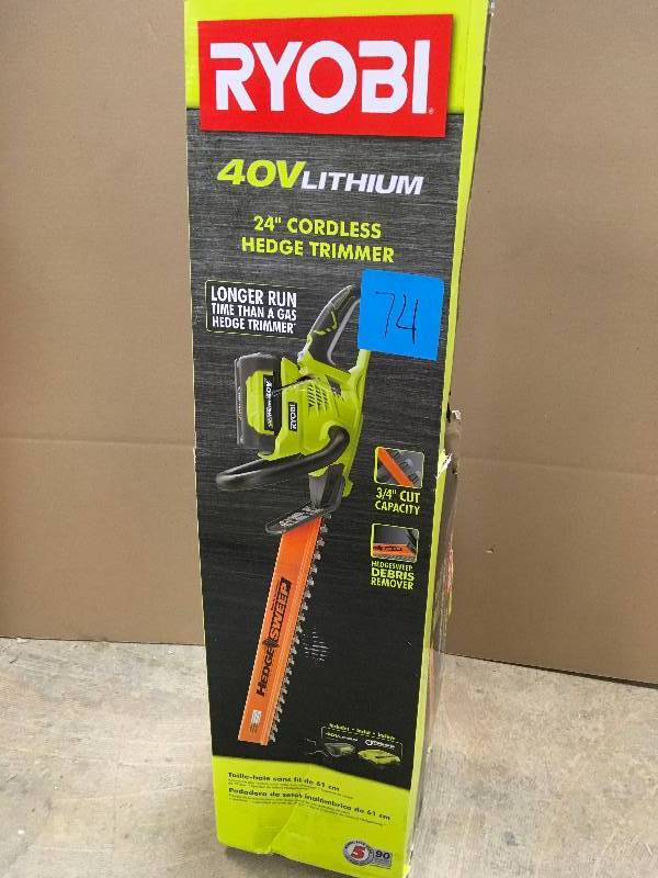 lot 74 image: Ryobi 24 in. 40-Volt Lithium-Ion Cordless Hedge Trimmer - Battery and Charger Not Included
