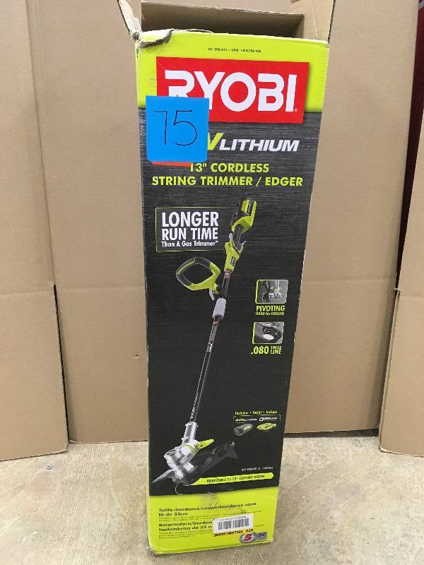 lot 75 image: Ryobi40-Volt Lithium-Ion Cordless Attachment Capable String Trimmer - 2.6 Ah Battery and Charger Included