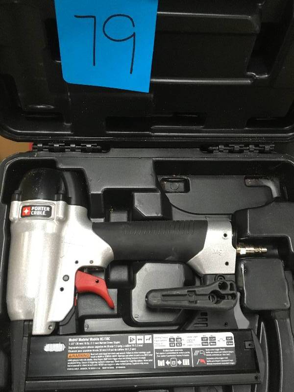 lot 79 image: Porter Cable Pneumatic 18-Gauge 1-12 in. Narrow Crown Stapler Kit
