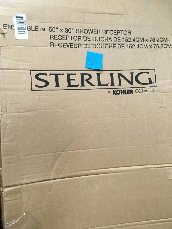 lot 84 image: STERLING Ensemble 60 in. x 30 in. Single Threshold Shower Base with Left-Hand Drain in White not used