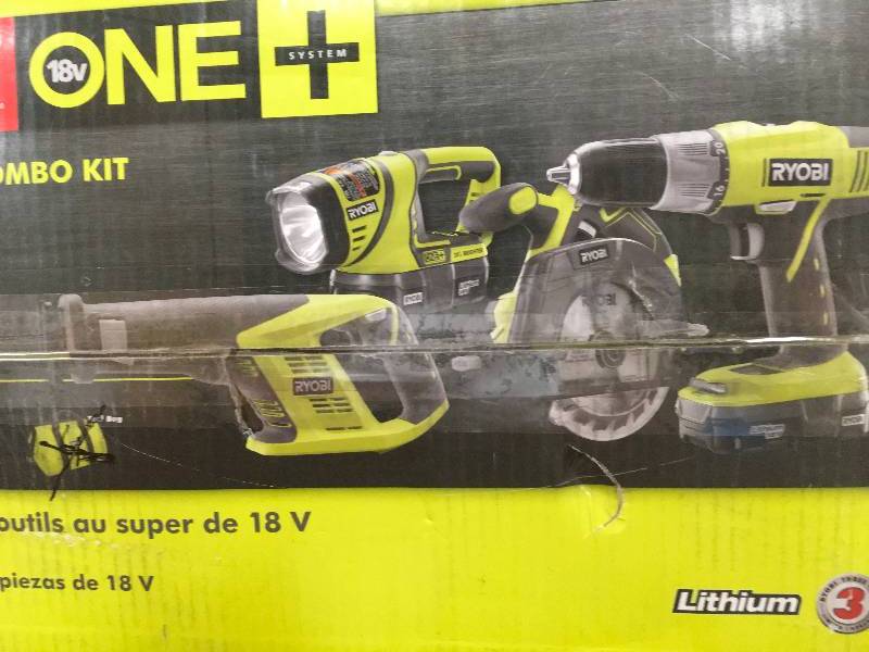 lot 90 image: Ryobi 18-Volt ONE Lithium-Ion Cordless Super Combo Kit (4-Piece) Model#  P883 in working conditions