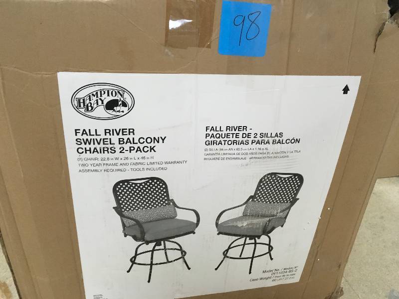 lot 98 image: Hampton Bay Fall River 2-Piece Metal Motion Outdoor Dining Chair with Bare Cushion not used