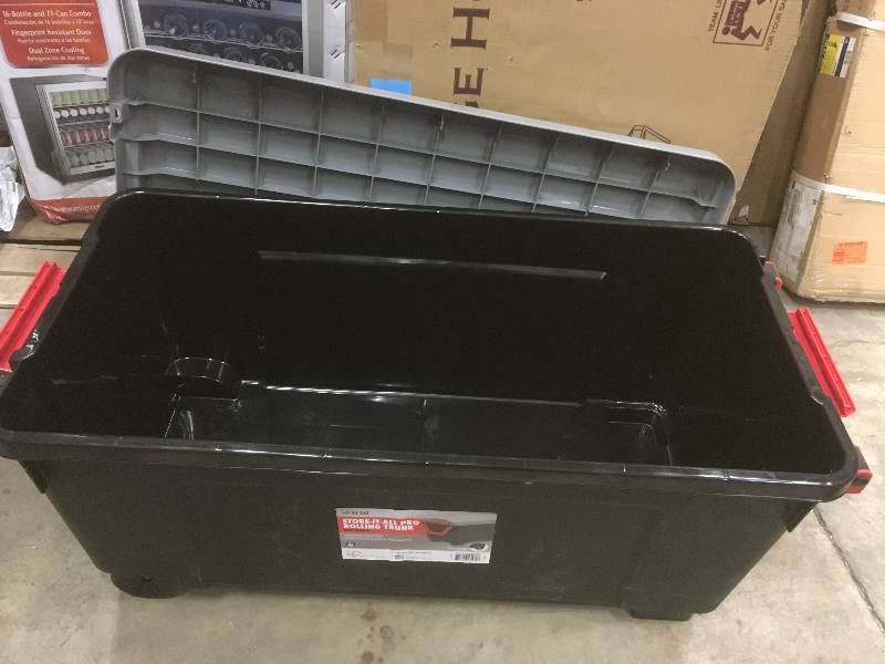 lot 30 image: Iris 169 Qt. Store-It-All Tote Storage Bin in Black