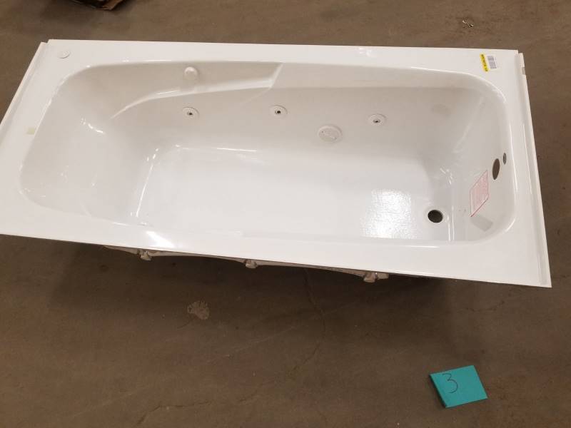 lot 106 image: American Standard Colony 66 in. x 32 in. Left Drain Whirlpool Tub with Integral Apron in White Model # 1748.218.020  whit small scratch please review the photos