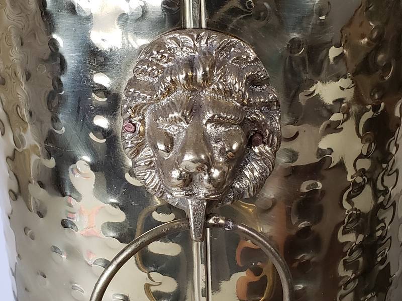 lot 34B image: Lion Umbrella  Cane Holder, Prohibition Globe, Shoe Kit Box