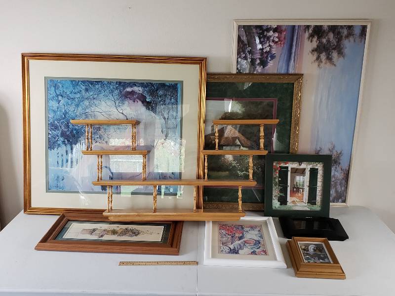 lot 47 image: Group of Artwork , Wall Shelf, Atomic Clock, etc.