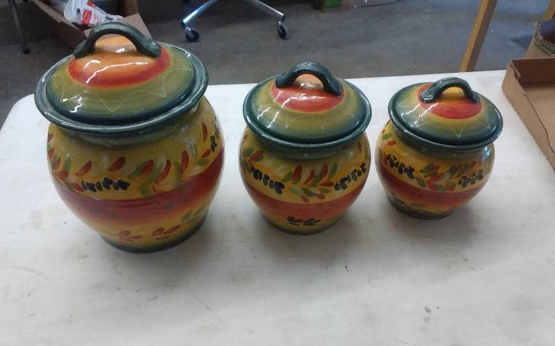 lot 6 image: Hand Painted 3-Piece Canister Set