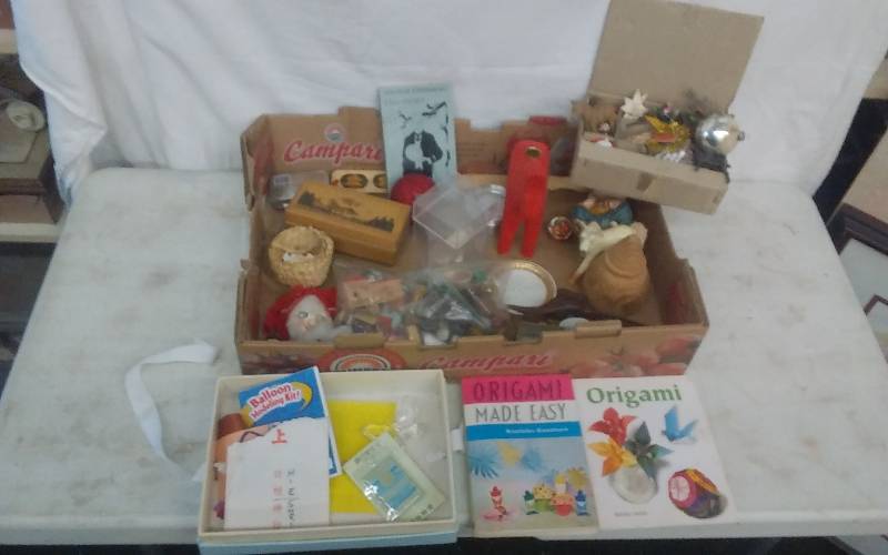 lot 31 image: Box Lot Of Miniatures, Collectibles, Ornaments, Origami