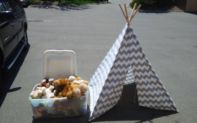 lot 46 image: Kids Tee Pee & Bin Of Stuffed Animals With Lid