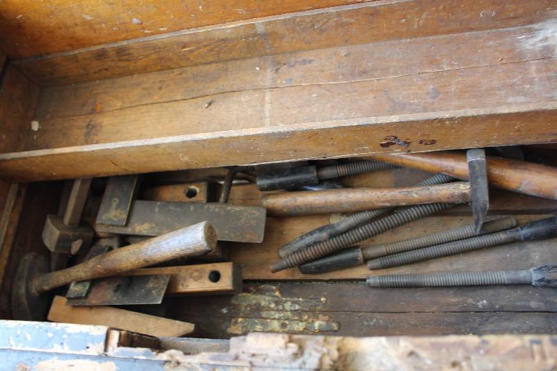 lot 321 image: Wood Hand Drill, Saw, Clamp, And More