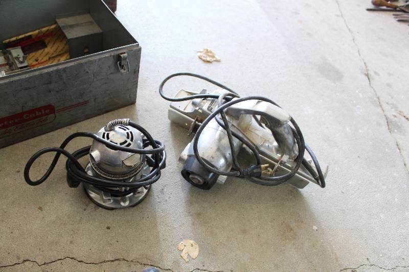 lot 328 image: Porter-Cable Metal Tool Box, Porter-Cable 126 Porta-Plane, Rockwell 100M Router