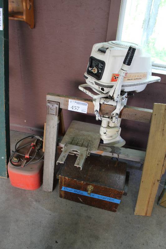 lot 457 image: Johnson 18 Sea-Horse Fishing Motor, Metal Boat Gas Can