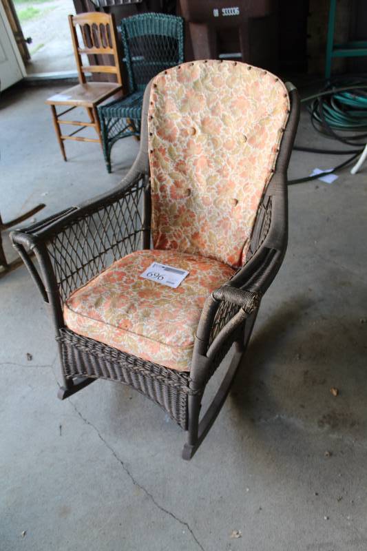 lot 696 image: Wicker Rocking Chair w Seat Back, Bottom Cushions