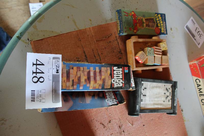 lot 448 image: Sweetheart Mother Goose Drinking Straws, Jenga, Crossword Companion, Blocks