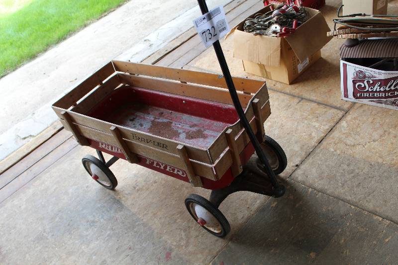 lot 732 image: Radio Flyer Trav-ler Wood Stake Pull Wagon