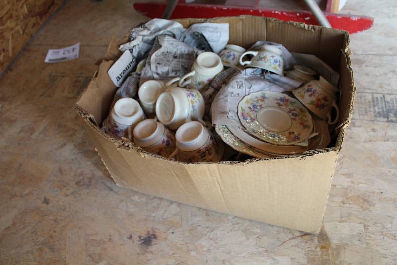 lot 435 image: Steubeaville Adan Antique China Cups, Saucers, Serving Tray, Serving Pitchers