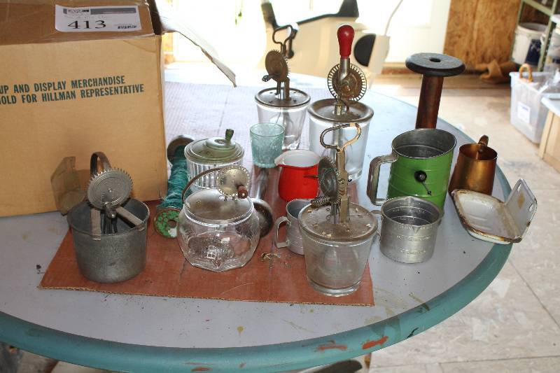 lot 413 image: Hand Mixers w Bowls, Pitchers, Pans