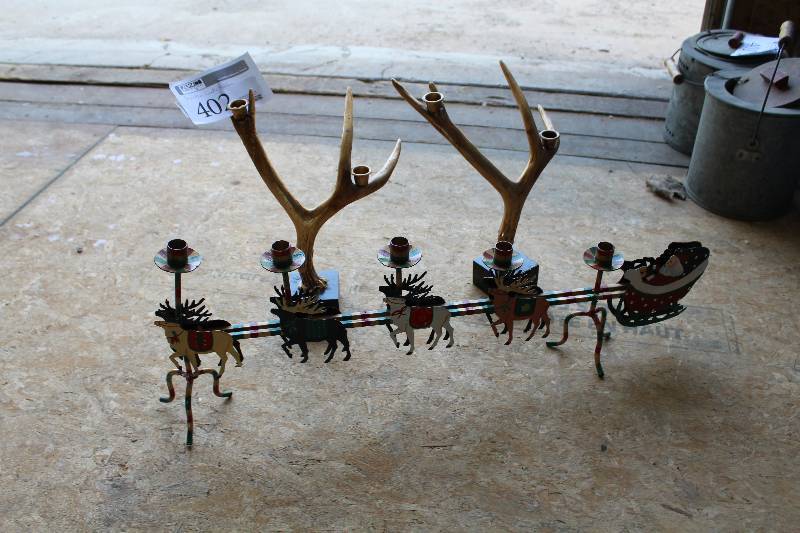lot 402 image: Decorative Candle Holders - Antlers, Santas Sleigh