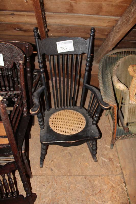 lot 785 image: Wood Rocking Chair w Wicker Seat