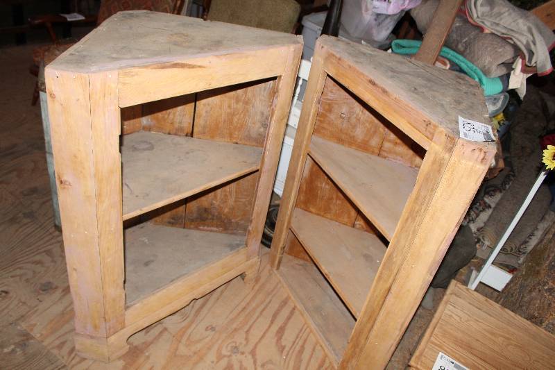 lot 825 image: Lot of (2) Wood Corner Cabinets