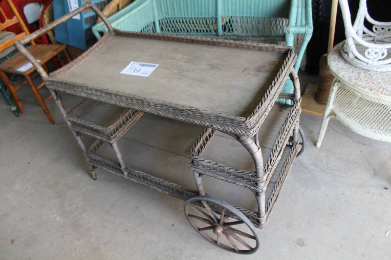 lot 739 image: 1890s 4-Shelf Rolling Utility Cart