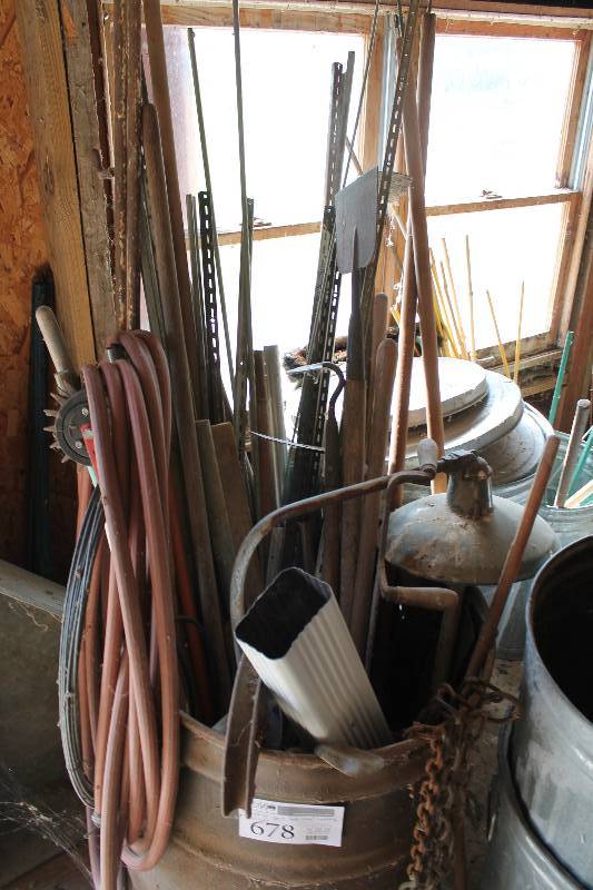 lot 678 image: Yard Tools, Wood Handles, Metal Rods