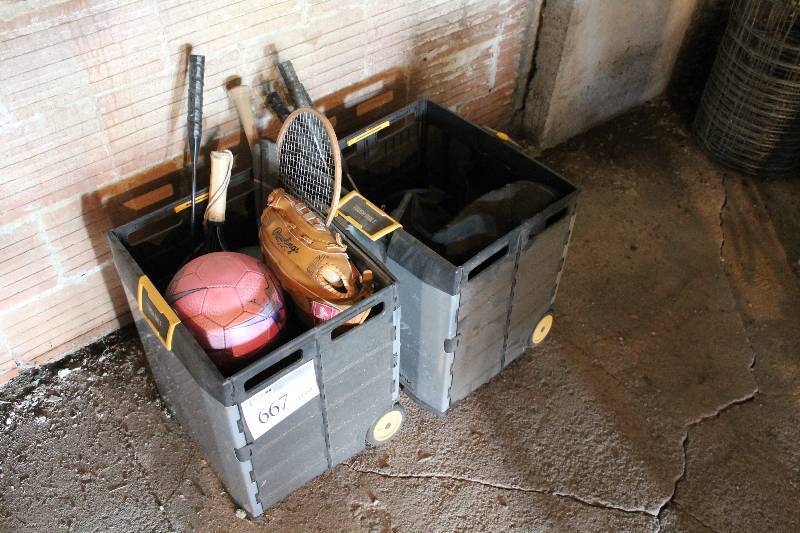 lot 667 image: Lot of (2) Boxes of Yard Toys - Badmitton, Volleyball, Baseball, And More