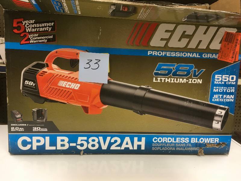 ECHO 145 MPH 550 CFM Variable-Speed Turbo 58-Volt Brushless Lithium-Ion Cordless Blower 2.0 Ah Battery and Charger Included not  used