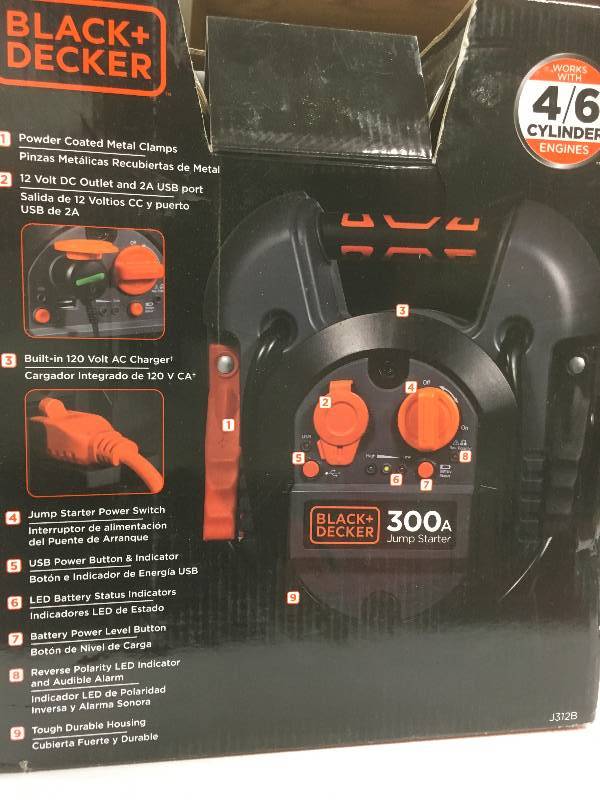 BLACKDECKER J312B Jump Starter 600 Peak300 Instant Amps in like new condition
