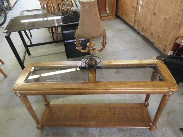 lot 228 image: SOFA TABLE AND LAMP