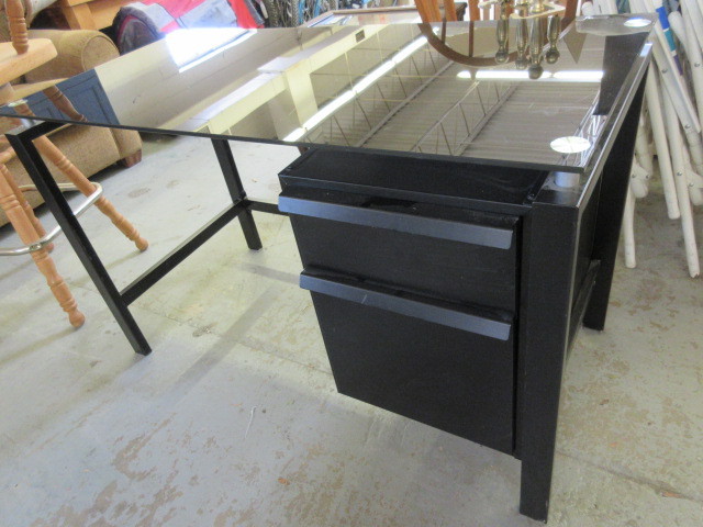 lot 229 image: METAL AND GLASS TOP DESK