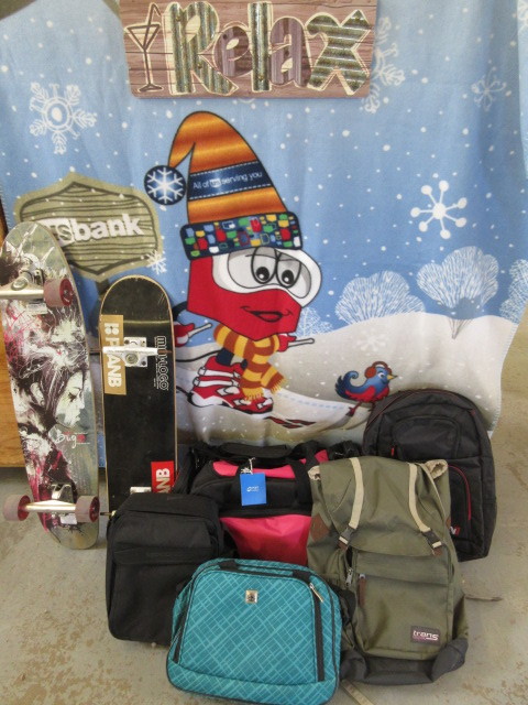 lot 235 image: SKATEBOARDS, BACKPACKS, BAGS AND BLANKET