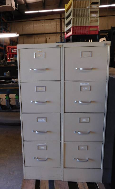 Four Drawer File Cabinets with Black Metal Book Case
