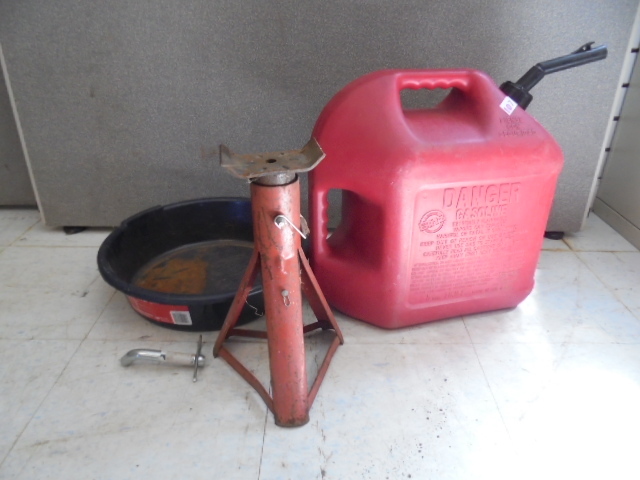 Gas Can, Oil Pan and Jack Stand