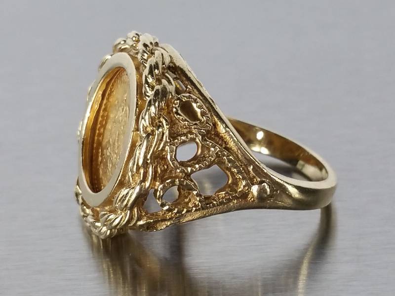lot 9 image: .900 1945 Mexican Dos Pesos Gold Coin in 14k Ring
