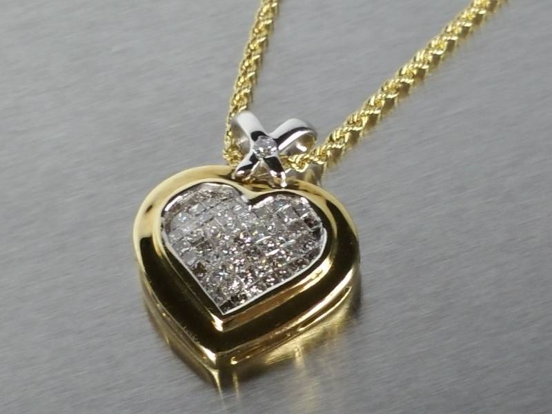 lot 21 image: 1.5 Carat Diamond Heart Pendant  14k & 10K Two Tone Gold  $1950 Retail