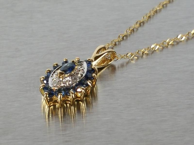 lot 25 image: .50 Carat Sapphire and Diamond Necklace  14k Yellow Gold  $340 Retail