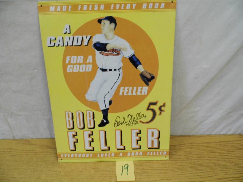 lot 19 image: Bob Feller Metal Sign