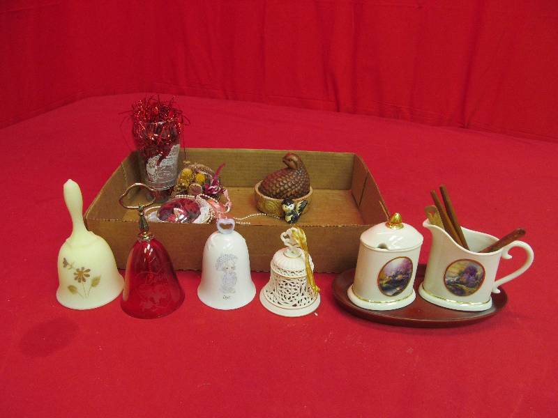 lot 55 image: hand bells, cream and sugar set, dcor